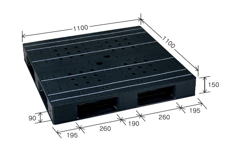 プラスチックパレット DA-HB-D4-1111LH 黒 岐阜プラスチック工業(RISU)製