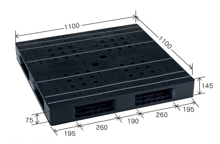 プラスチックパレット DA-HB-R4-1111LH 黒 岐阜プラスチック工業(RISU)製