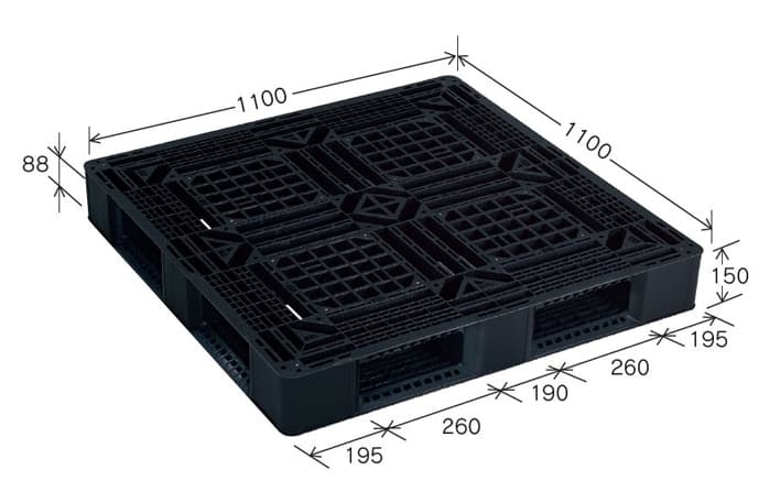 プラスチックパレット DA-J-D4-1111F 黒 岐阜プラスチック工業(RISU)製