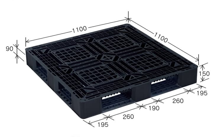 プラスチックパレット DA-JL-D4-1111F 黒 岐阜プラスチック工業(RISU)製