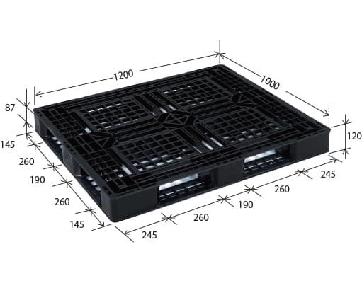 プラスチックパレット DA-JL-D4-1210E 黒 岐阜プラスチック工業(RISU)製