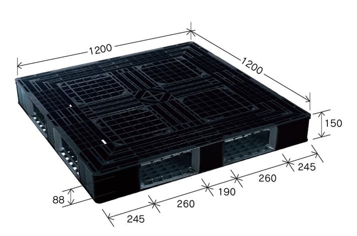 プラスチックパレット DA-JL-D4-1212 黒 岐阜プラスチック工業(RISU)製