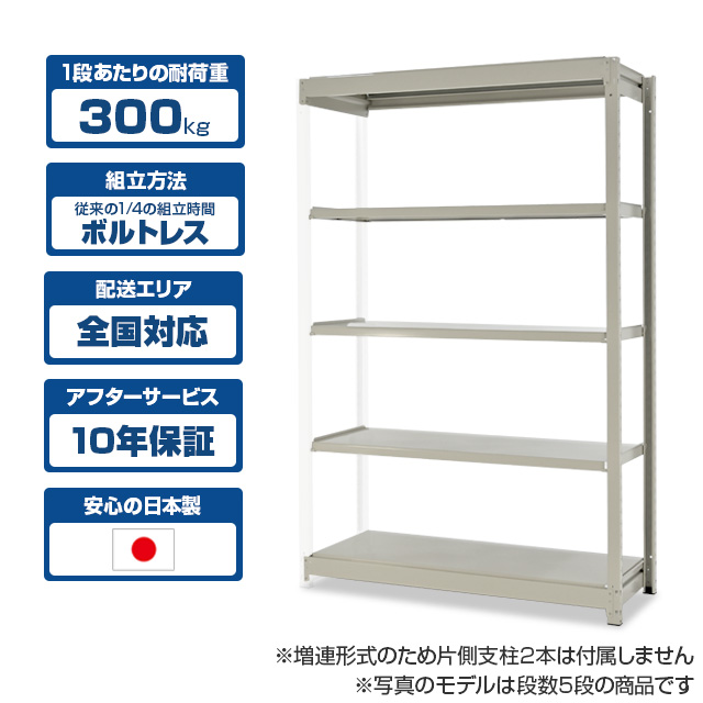 スチールラック YSシリーズ 耐荷重300kg/段 ホワイトグレー 高さ2400×横幅1850×奥行870×2段(枚) 増連形式